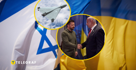 Флаги, главы Израиля и Украины, дрон