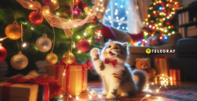 Кот играет с игрушкой