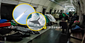 Киевляне прячутся от обстрела в метро