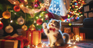 Кот играет с игрушкой