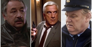 Кадри з фильмів "Відкрийте, поліція", "Голий пістолет" та "Одного разу в Ірландії"