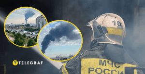 С места атаки поднимается черный дым