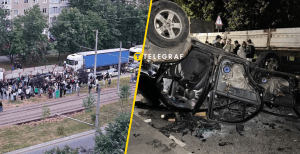 Натовп розтрощив службовий автомобіль