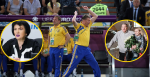 Ирина Дерюгина и Олег Блохин с женой Анжелой