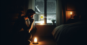 Мужчина сидит во тьме