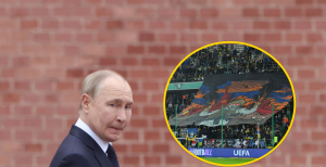 Владимир Путин и баннер украинских фанатов