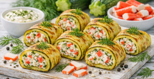 Кабачковые рулетики с крабовыми палочками: вкусная закуска с нежной сырной начинкой (видео)