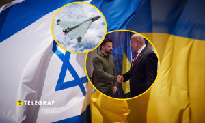 Флаги, главы Израиля и Украины, дрон