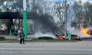 Пожар после удара по заправке в Харькове