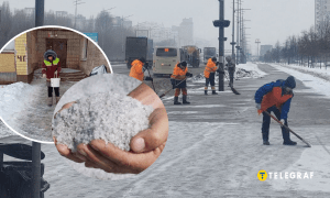 Коммунальщики убирают снег на тротуарах