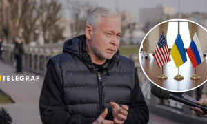 Игорь Терехов и флаги США, Украины, России