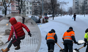 Дворники работают, киевляне падают. Фото Коллаж "Телеграфа"