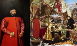 Король Речи Посполитой (слева) и фрагмент картины "Стефан Баторий под Псковом". Коллаж "Телеграфа"