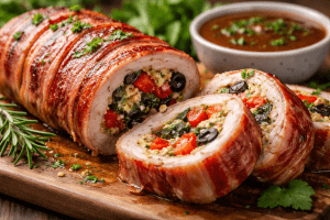 Рулет из свинины в беконе: эффектное блюдо для новогоднего стола (видео)