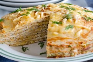 Блинный торт с грибами