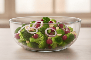 Необычный салат с брокколи, клюквой и орехами