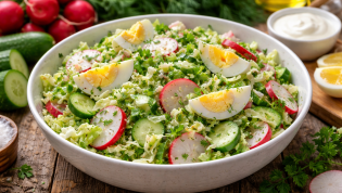 Салат с редькой, яйцами и капустой