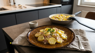 Картофель с ветчиной в сливочном соусе