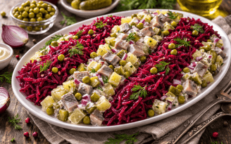 Яркий салат слоями: свекла, сельдь и нежное картофельное основание (видео)