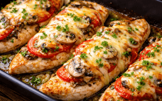 Приготовится быстро, получится сочным: рецепт аппетитной курочки под сырно-грибной шапочкой (видео)