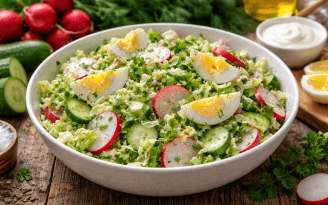 Сезон редьки продолжается: хрустящий весенний салат с капустой и яйцом (видео)