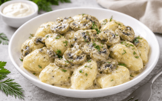 Готовятся просто — вкус как в ресторане: рецепт ленивых вареников с грибным соусом (видео)