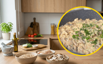 Овсянка с курицей и грибами на завтрак: сытно, быстро и почти без масла (видео)