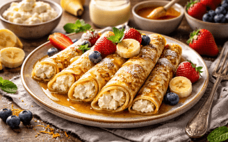 Тонкие блинчики с банановой чизкейк-начинкой: тающий во рту десерт (видео)