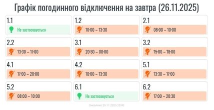 Графики отключений в Ивано-Франковской области 26 ноября