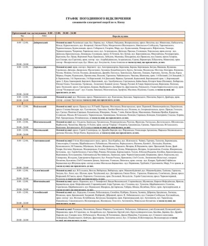 Віялові відключення електроенергії у Києві — графік