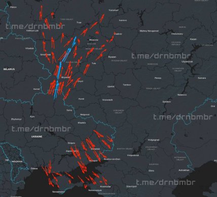 Карта польоту дронів на Росію