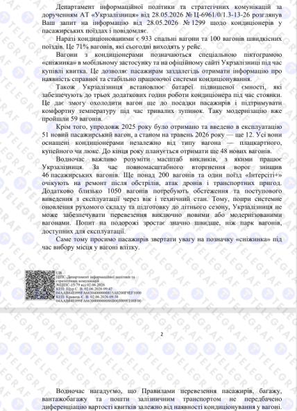 Официальный ответ "УЗ" для "Телеграфа"