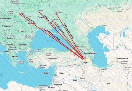 Відстань до українських міст та приблизний час підльоту ракет.
