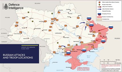Карта бойових дій в Україні станом на 6 червня