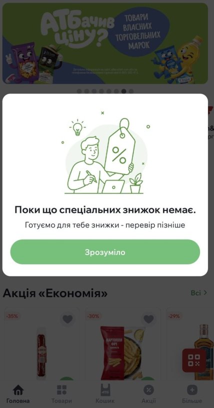 Что отображается в разделе, если скидок нет