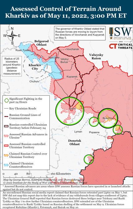 Карта бойових дій у Харківській області на 12 травня