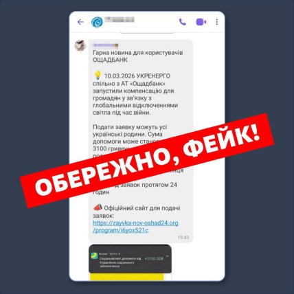 Скрин сообщения от мошенников