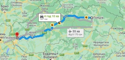 Пряшів и Пезінок на карті, Словаччина