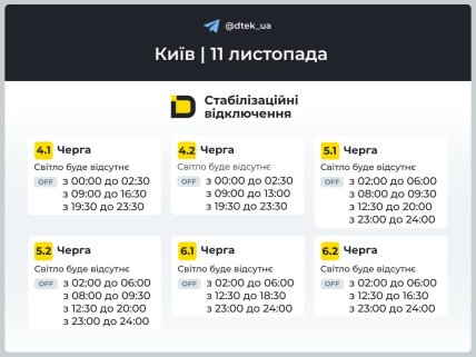 Графіки відключень у Києві на 11 листопада