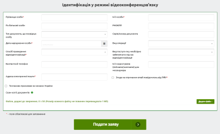 Заполнение формы на прохождение видеоиндентификации на сайте ПФУ