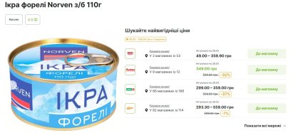Порівняння цін на ікру Norven