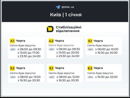 Графики отключений в Киеве 1 января