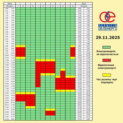 Графіки відключень у Чернігівській області 29 листопада