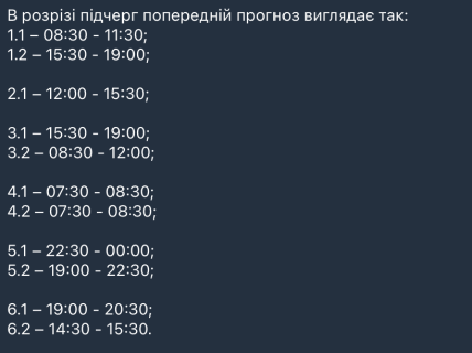 Графіки відключень у Миколаївській області 26 лютого
