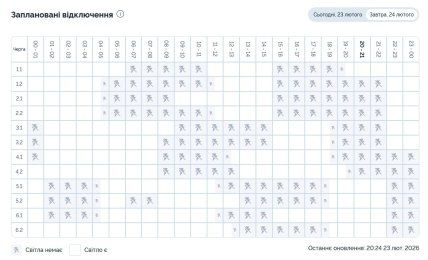 Графики отключений в Днепропетровской области 24 февраля