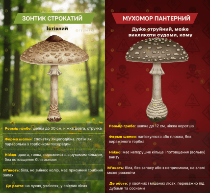 Как отличить зонтик от пантерного мухомора