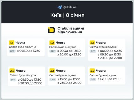 Графики отключений в Киеве 8 января