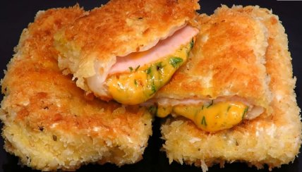 Хрустящие конвертики из капусты с ветчиной и сыром