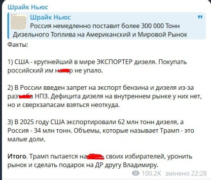Публикация Романа Шрайка в Телеграмм
