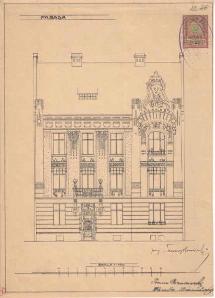 Головний фасад. Проєкт Тадеуша Обмінського. 1904 рік. Фото: Інтерактивний Львів